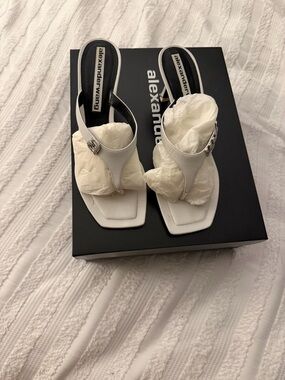 Alexander Wang White Leather Square-Toe Slingback Sandals